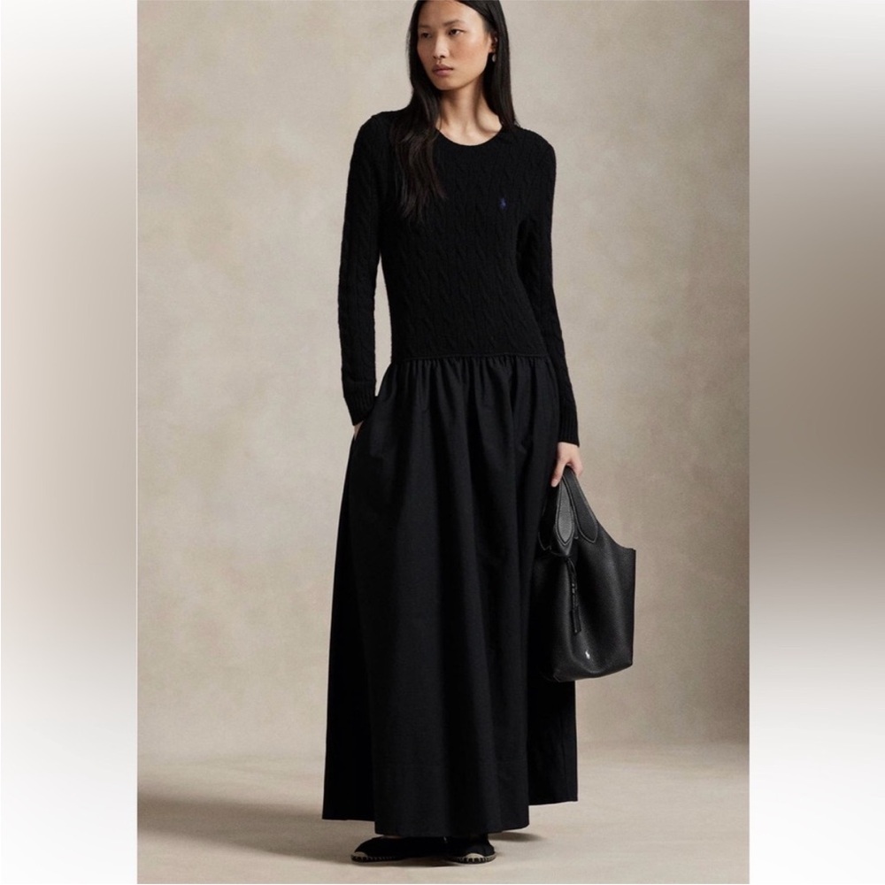 Polo Ralph Lauren Cable Knit A-Line Maxi Dress black, SIZE LARGE